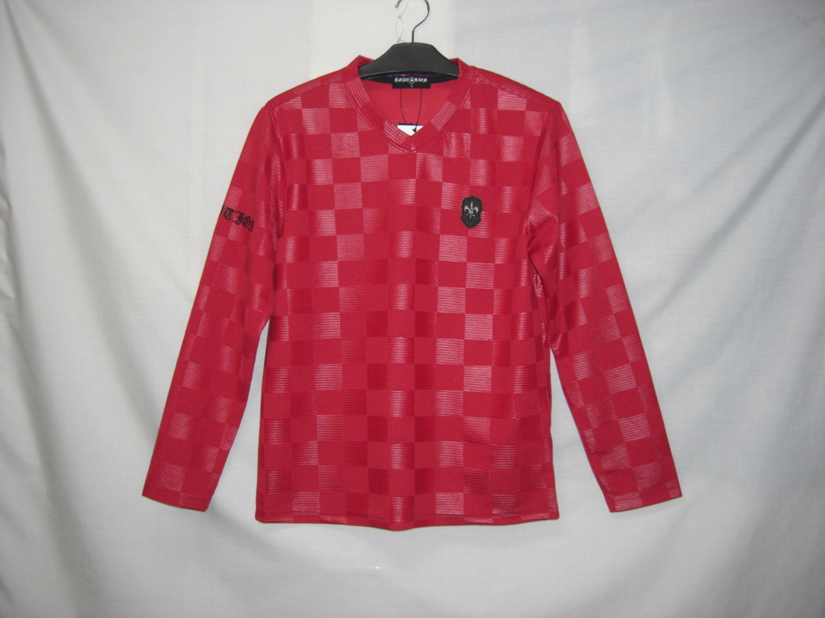 beambition，ビーアンビション　Ｔ５９１０１　ＸＬ（ＬＬ）　赤　ユリワッペンシャドウチェック　Ｖネック長袖Ｔシャツ　R　新品　送料
