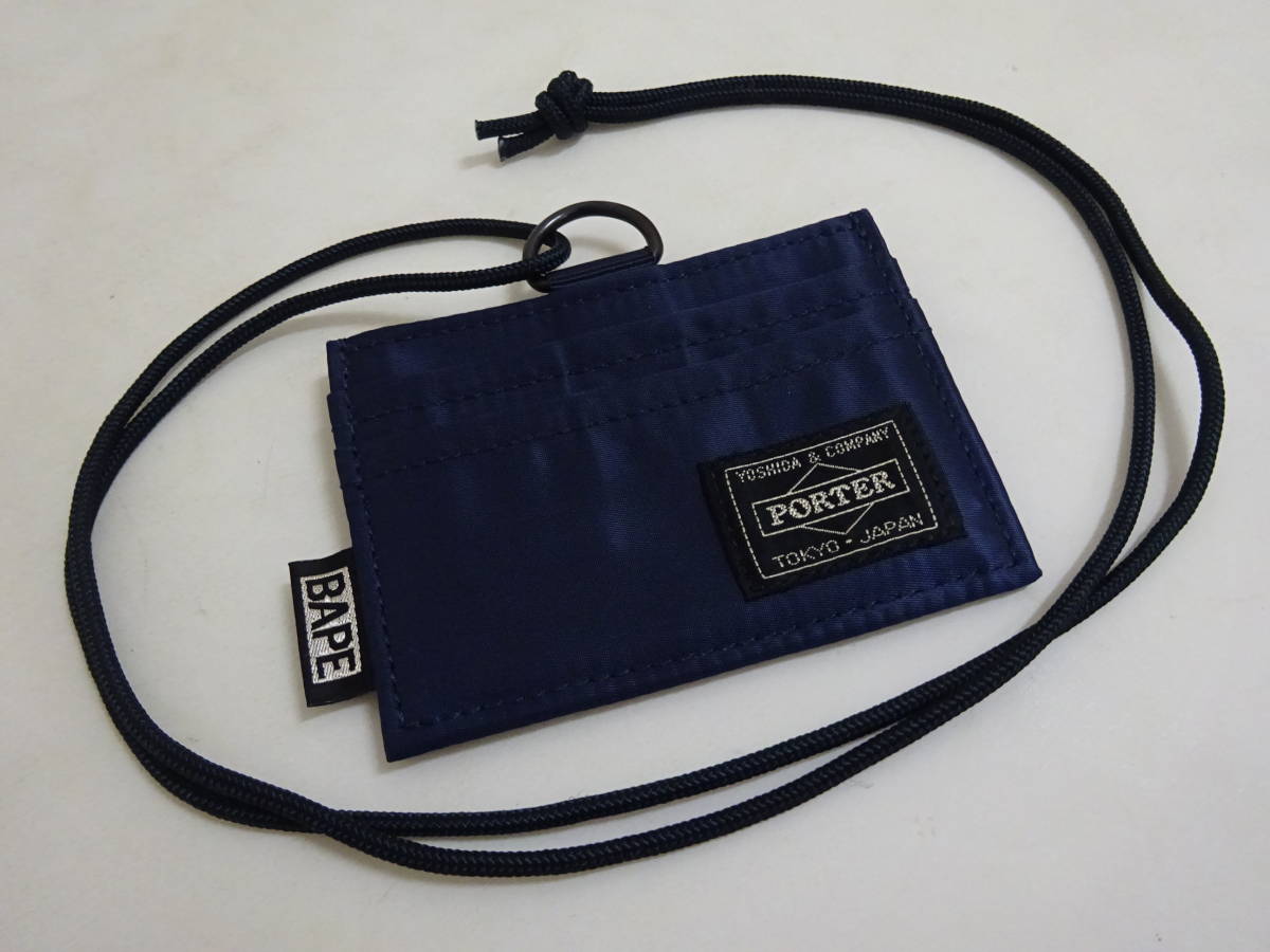 A BATHING APE x PORTER パスケース 定期入れ カードケース ネイビー 紺 アベイシングエイプ ポーター エイプ BAPE