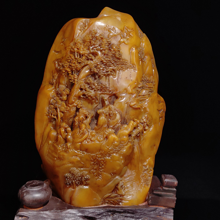 中国古美術 名家西鳳銘 寿山紅田黄石彫 大型置物 極細工 古擺件 骨董品 時代物 中国古美術 名家西鳳銘 寿山紅田黄石彫 大型置物 極細工 古擺件 骨董品