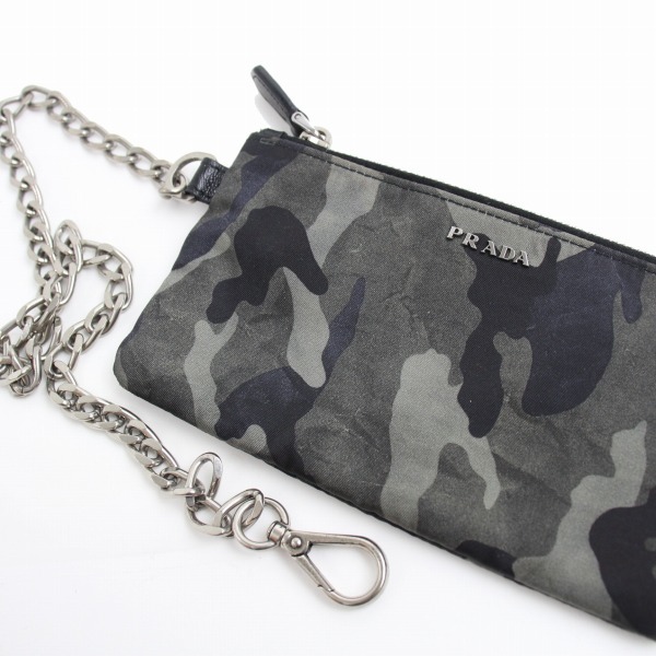 1円～　プラダ　ＰＲＡＤＡ　★　チェーン　コインケース　小銭入れ　★　迷彩柄　ナイロン　レザー　送料185円