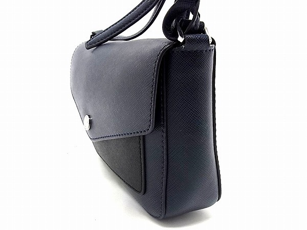 1円 ■極美品■ MICHAEL KORS マイケルコース ロゴ レザー ショルダーバッグ 肩掛け 斜め掛け ネイビー系×ブラック系 A5574hO