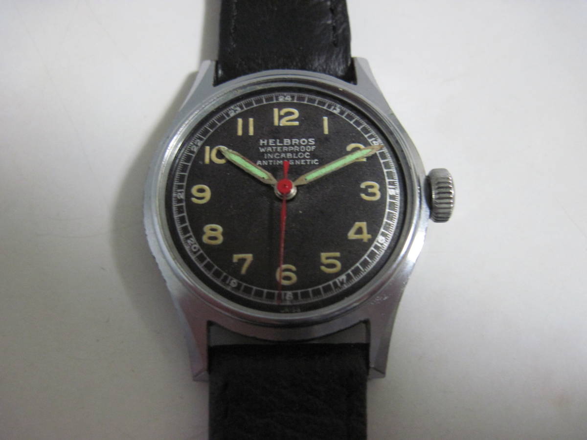 40's HELBROS ヘルブロス 　17Jewels　黒文字盤　ミリタリーウォッチ　スイス製アンティーク手巻腕時計　稼働品　OH済み