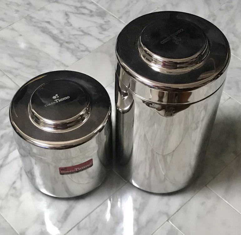 Cafede Tiamo ティアモSET ★ ステンレスキャニスター 250g 500g スプーン付 コーヒー豆 保管 保存 収納 業務用 カフェ キッチン_1