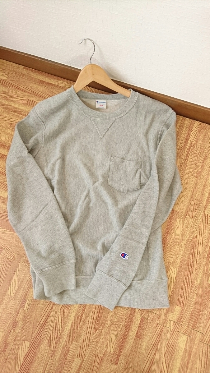 美品 champion リバースウィーブ Lサイズ グレー スウェット トレーナー ポケット付き 69