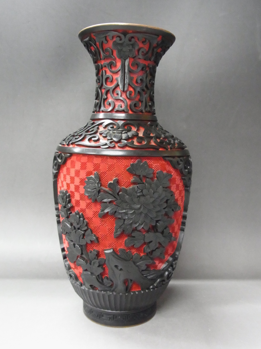 堆朱 花瓶 中国美術 内七宝 堆黒 瓢箪 古玩 瓢箪形 ひょうたん形 唐草風景