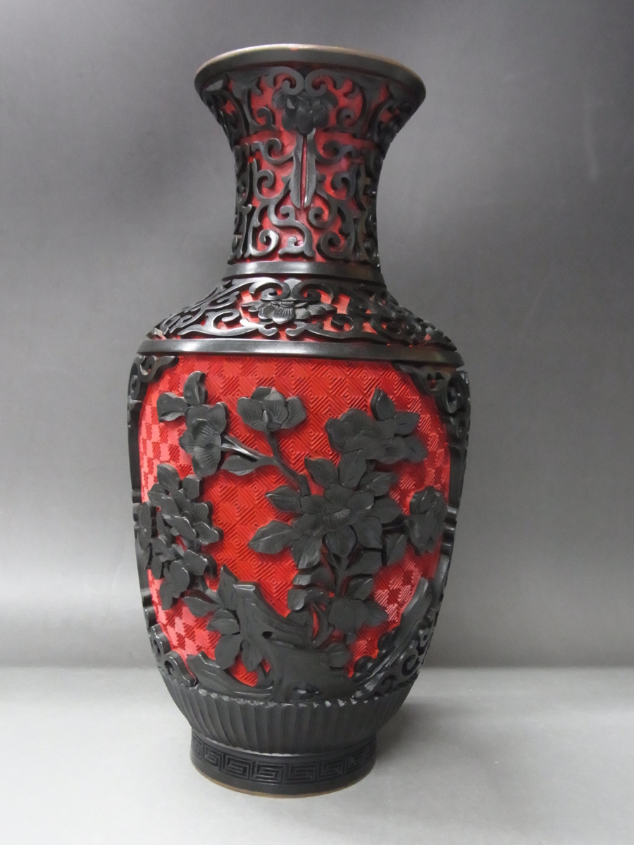堆朱 花瓶 中国美術 内七宝 堆黒 瓢箪 古玩 瓢箪形 ひょうたん形 唐草風景