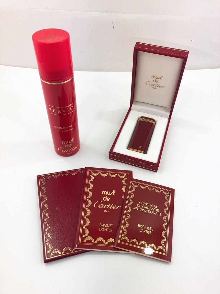 セール 関東限定 must de Cartier カルティエ ガスライター 着火確認済 ケース ガス付 マストライン ゴールド&times;ボルドー 428み1 A1 60(カルティエ)｜売買されたオークション情報、yahooの商品情報をアー カルティエ