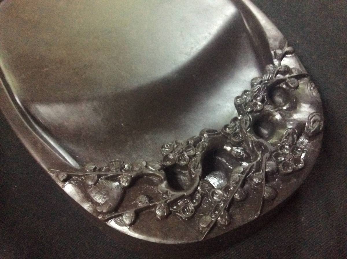 中国美術 書道具 古端溪 端渓硯 梅花紋 蕉白 天青 難あり 唐木箱 唐物