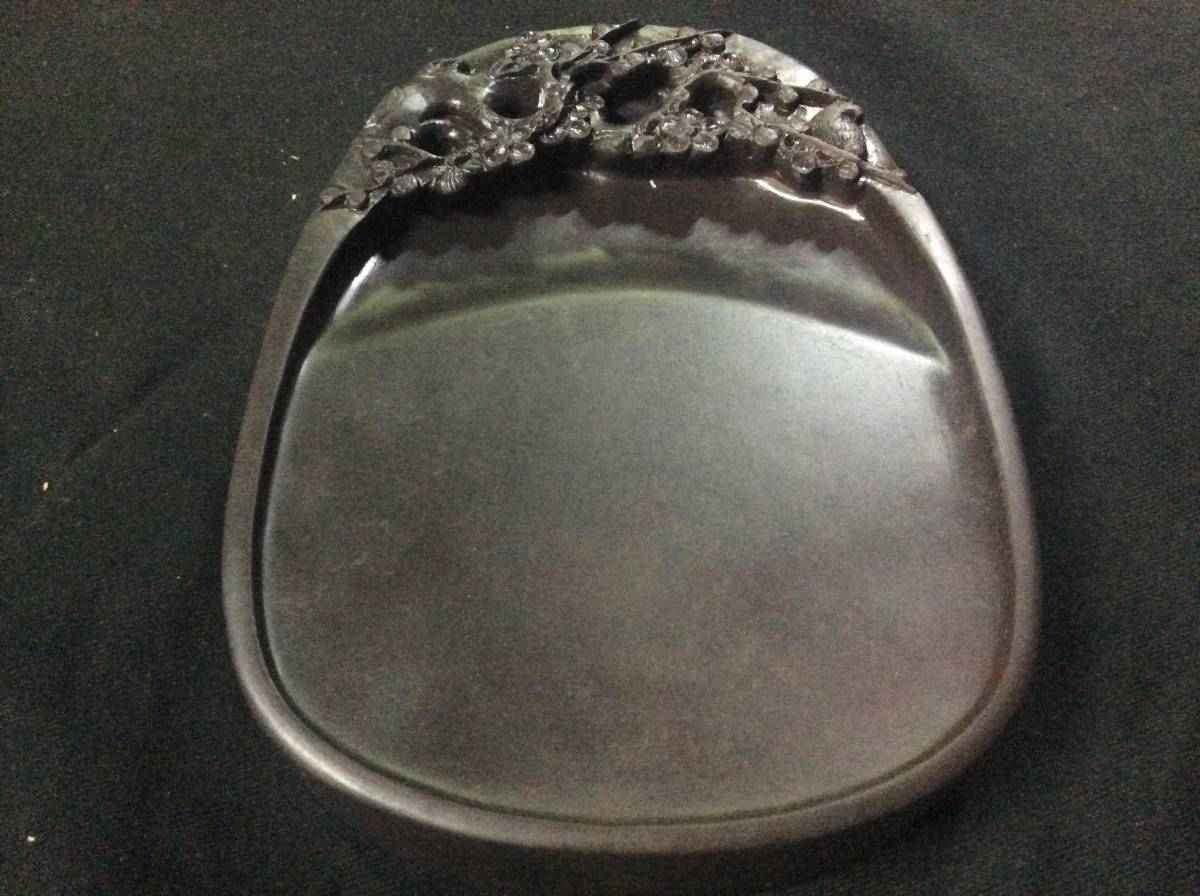 中国美術 書道具 古端溪 端渓硯 梅花紋 蕉白 天青 難あり 唐木箱 唐物