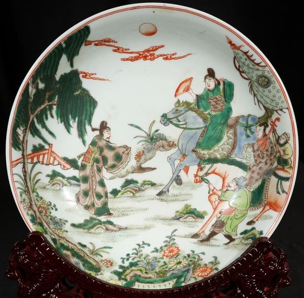 七滝屋】古董品 古玩 唐物 清康熙 古陶磁器 素三彩 人物故事図賞盤 大