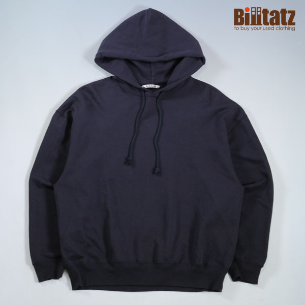 Auralee Smooth Soft BD Sweat P/O Parka in Dark Navy x White