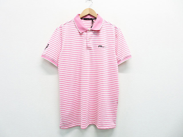 新品】RLX ラルフローレン 半袖ポロシャツ ボーダー ピンク系 L