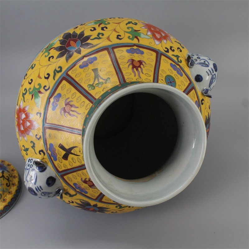 中国古董品 極珍 元 青磁 胎 糸を摘む 琅彩 お 両耳のふた缶 観賞する 置物 旧藏yt023