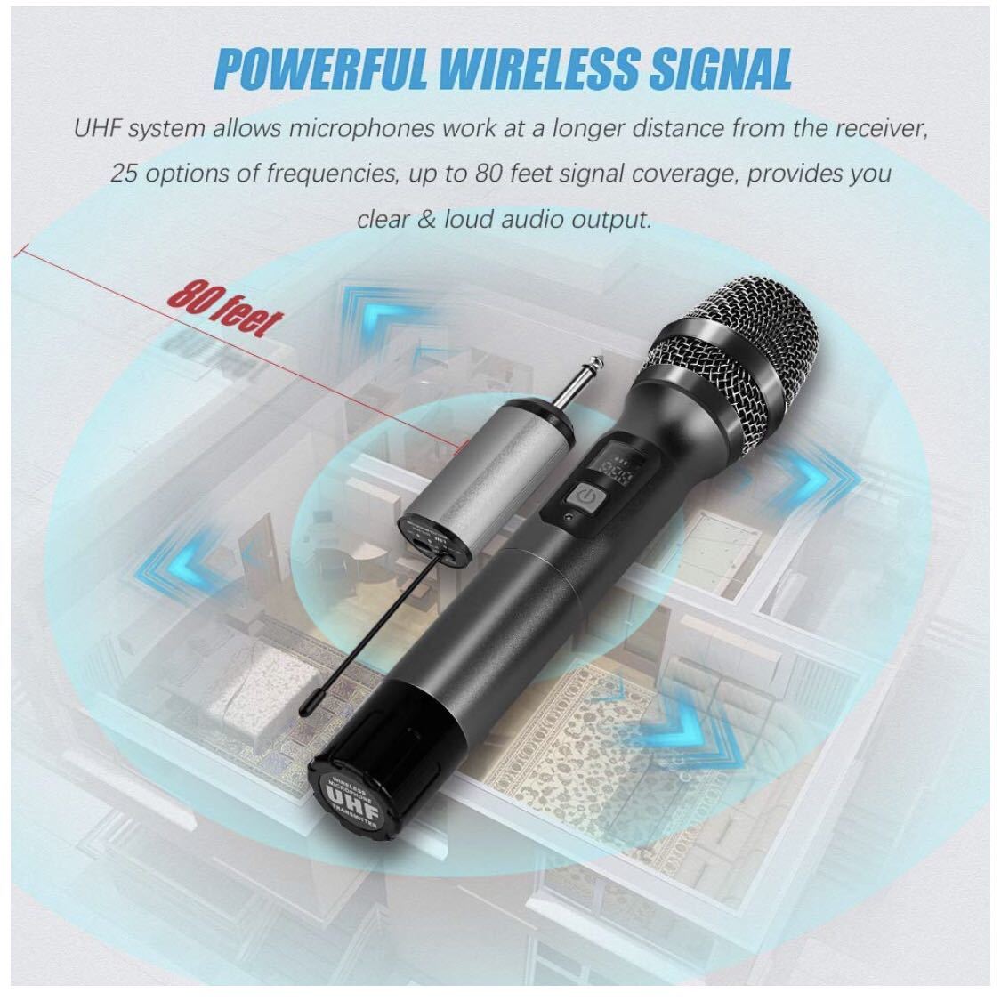 Ankuka カラオケマイク ダイナミックマイク ボーカルマイク 高音質 マイクロフォン 無線マイク ハンドヘルドマイク ミニレシーバ付き_3