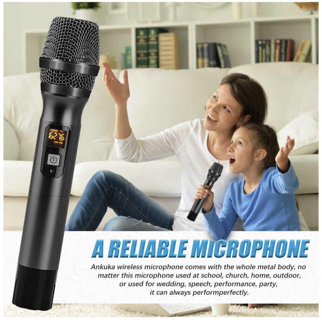 Ankuka カラオケマイク ダイナミックマイク ボーカルマイク 高音質 マイクロフォン 無線マイク ハンドヘルドマイク ミニレシーバ付き_7