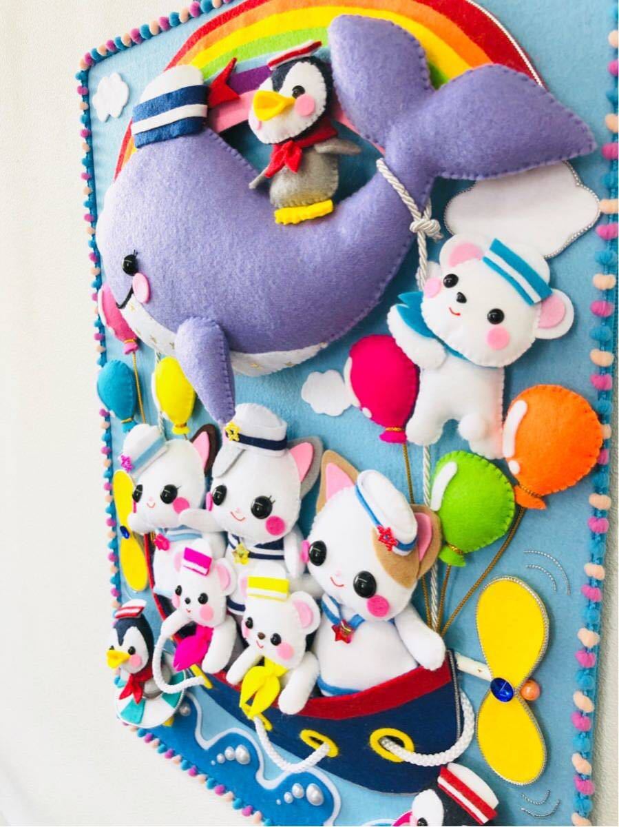 フェルト★ハンドメイド ★クジラ★ねこ★シロクマ★ペンギン★虹★海★水兵さん★飾り★タペストリー★夏★リース_2