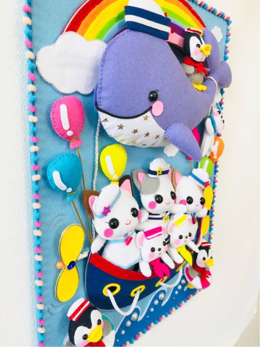 フェルト★ハンドメイド ★クジラ★ねこ★シロクマ★ペンギン★虹★海★水兵さん★飾り★タペストリー★夏★リース_3