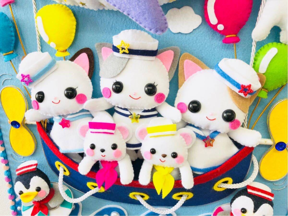 フェルト★ハンドメイド ★クジラ★ねこ★シロクマ★ペンギン★虹★海★水兵さん★飾り★タペストリー★夏★リース_5
