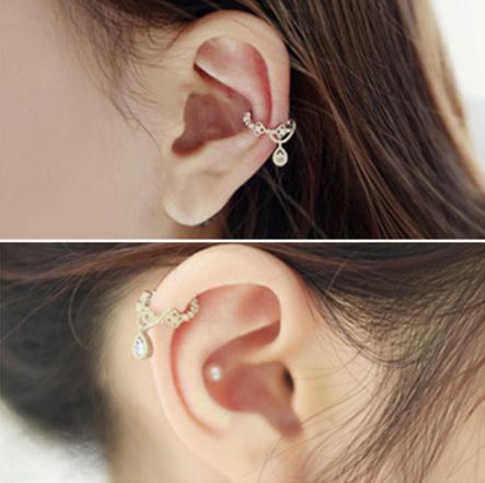 レディース シルバー925 雫と四つ葉のクローバー イヤーカフ ノンホール 揺れる フェイクピアス 【 ゴールド 】 xmab091_2