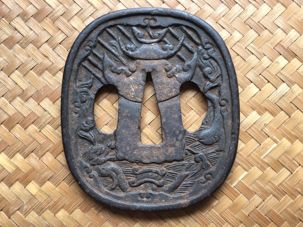 鍔　日本刀　短刀鍔　小刀鍔　金銀銅象嵌　時代物　刀　武具 コレクター遺品 日本刀 鍔 象嵌 珍品 刀装具 刀装具 鍔 武具 國廣|日本
