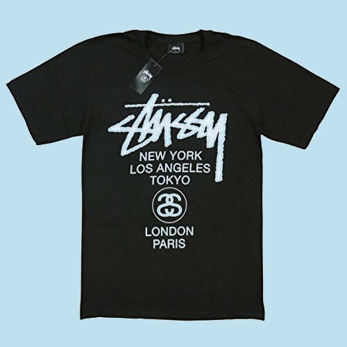 ☆☆★今だけセール WORLD (ステューシー)STUSSY P-Z2 BLACK(ブラック) [並行輸入品] TOUR ワールドツアー 半袖 Tシャツ XL