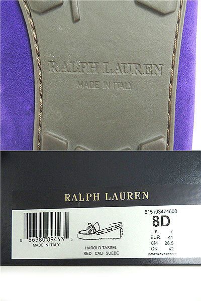 美品▼1　イタリア製　ラルフローレン　RALPH LAURE　スウェードレザー　タッセルローファー/ドライビングシューズ　パープル　8D　箱付き