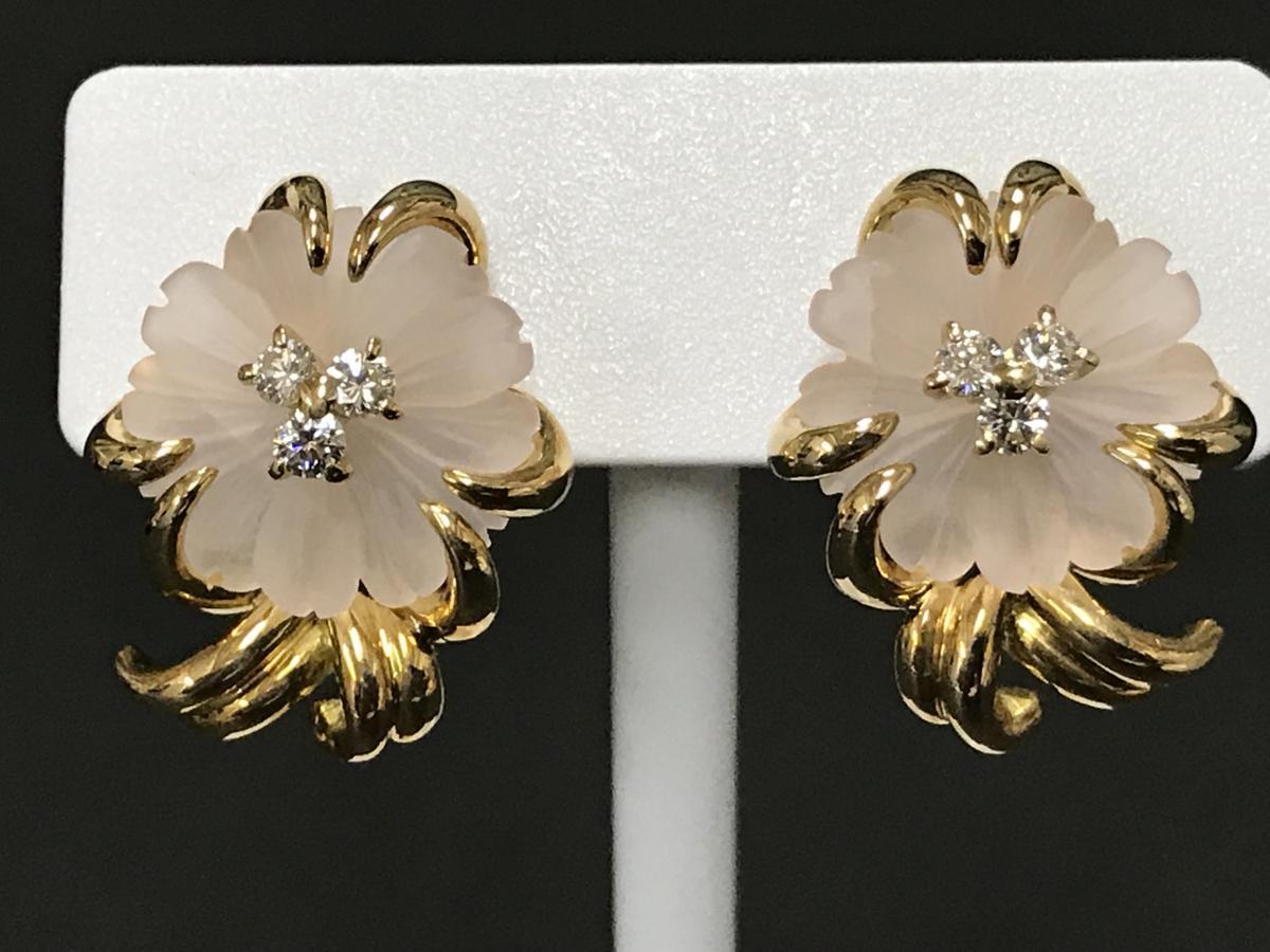 【値下げ交渉あり】アクアスキュータム　K18イエローゴールド　ローズクォーツ　ダイヤモンド　ピアス　9.3ｇ　美品　750刻印あり　紅水晶_1