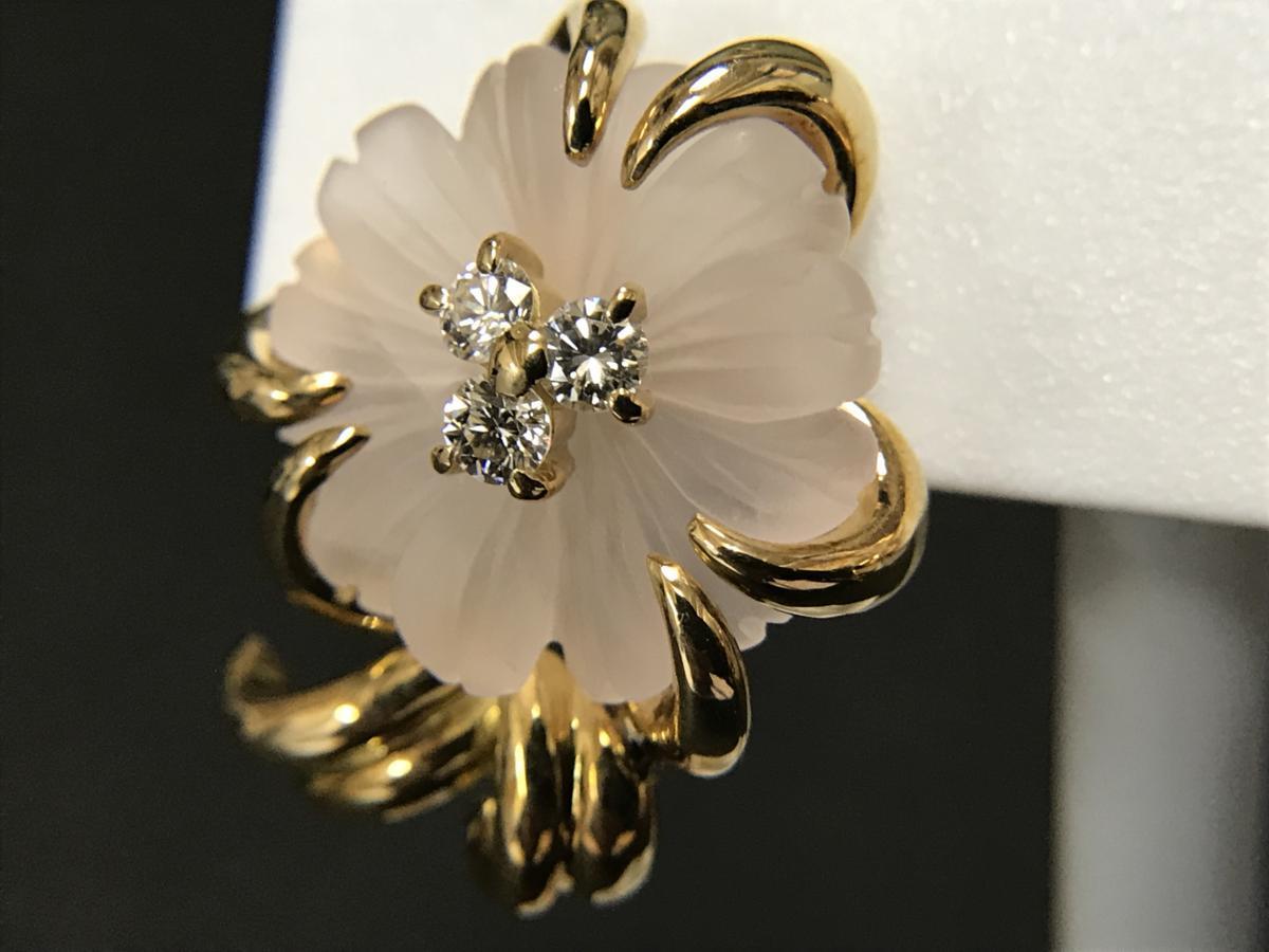 【値下げ交渉あり】アクアスキュータム　K18イエローゴールド　ローズクォーツ　ダイヤモンド　ピアス　9.3ｇ　美品　750刻印あり　紅水晶_2