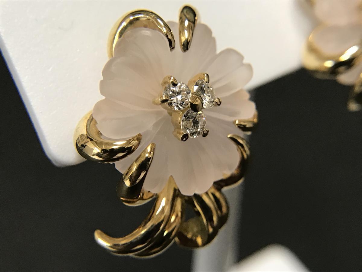 【値下げ交渉あり】アクアスキュータム　K18イエローゴールド　ローズクォーツ　ダイヤモンド　ピアス　9.3ｇ　美品　750刻印あり　紅水晶_3