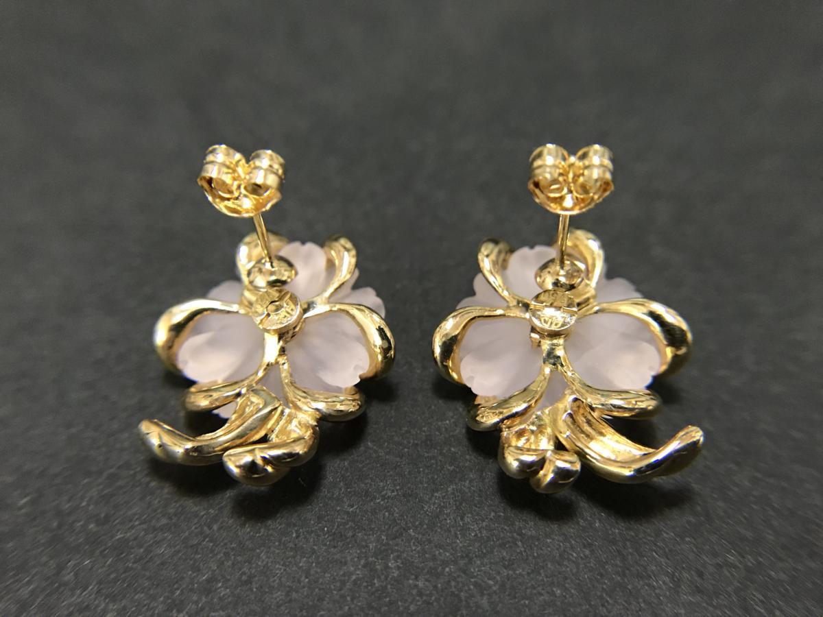 【値下げ交渉あり】アクアスキュータム　K18イエローゴールド　ローズクォーツ　ダイヤモンド　ピアス　9.3ｇ　美品　750刻印あり　紅水晶_5