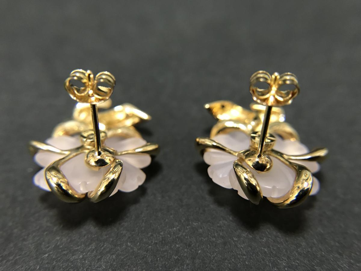 【値下げ交渉あり】アクアスキュータム　K18イエローゴールド　ローズクォーツ　ダイヤモンド　ピアス　9.3ｇ　美品　750刻印あり　紅水晶_6