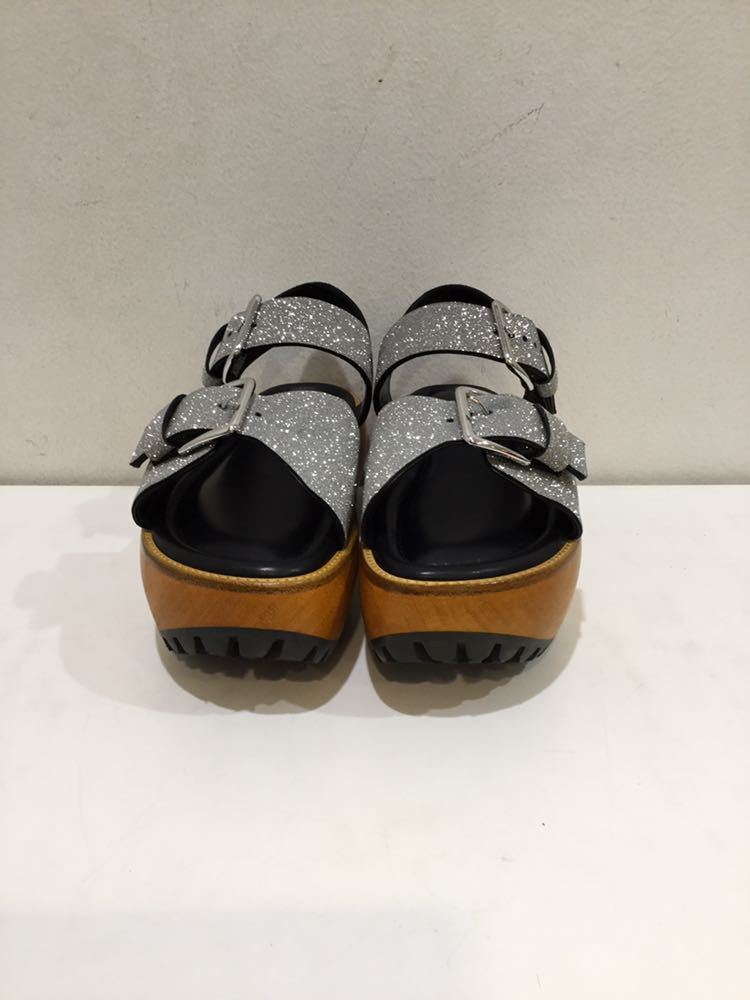 MARNI マルニ サンダル ウッドソール レザー 厚底 シルバー ラメ
