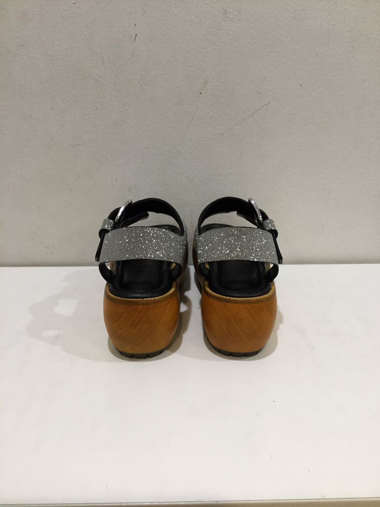 MARNI マルニ サンダル ウッドソール レザー 厚底 シルバー ラメ  