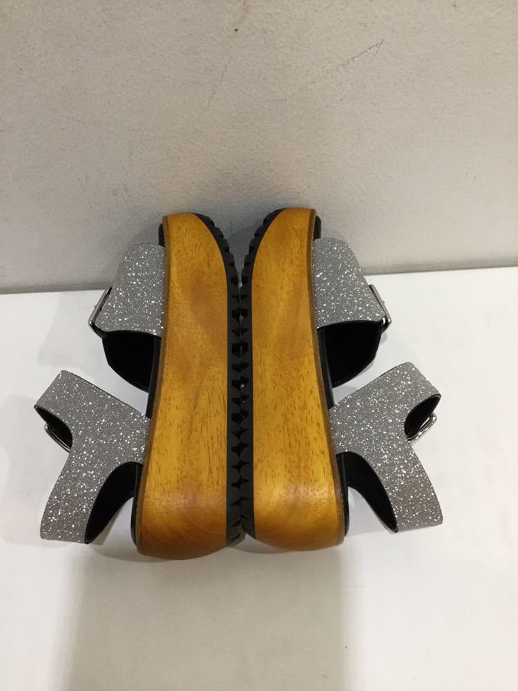 MARNI マルニ サンダル ウッドソール レザー 厚底 シルバー ラメ  