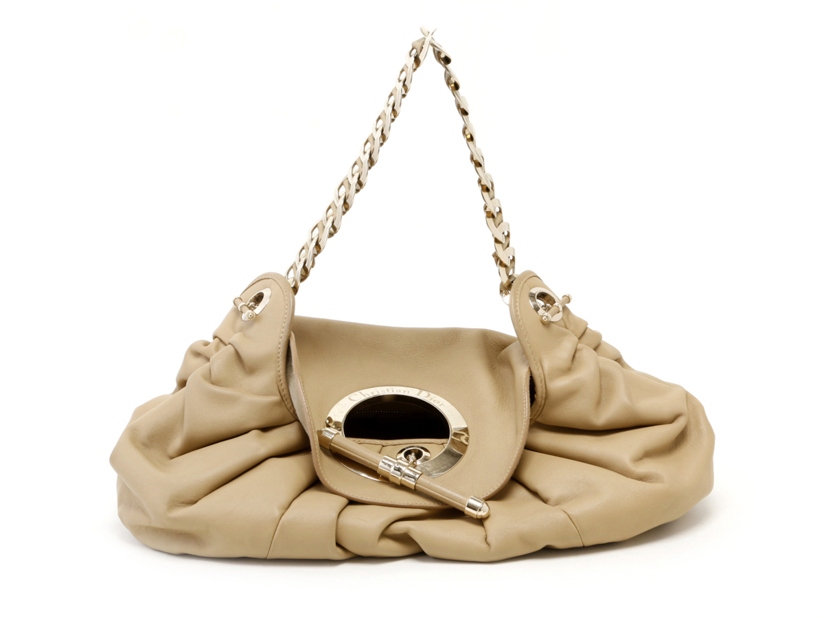 91467【吉祥寺アールズ】CHRISTIAN DIOR クリスチャンディオール　レザーショルダーバッグ　ベージュ