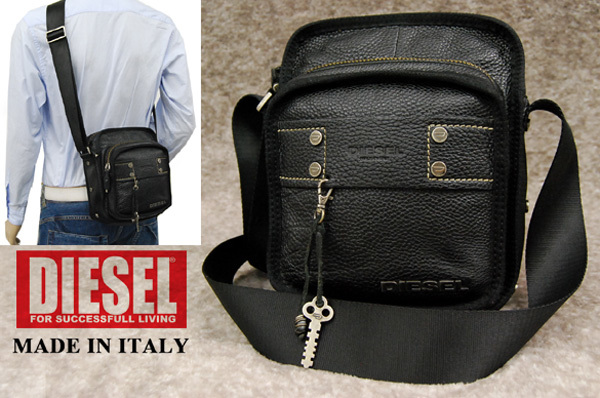 DIESEL スタッズ ショルダーバッグ ブラック Diesel レザー レザースタッズショルダーバッグ 黒 スタッズ バッグ