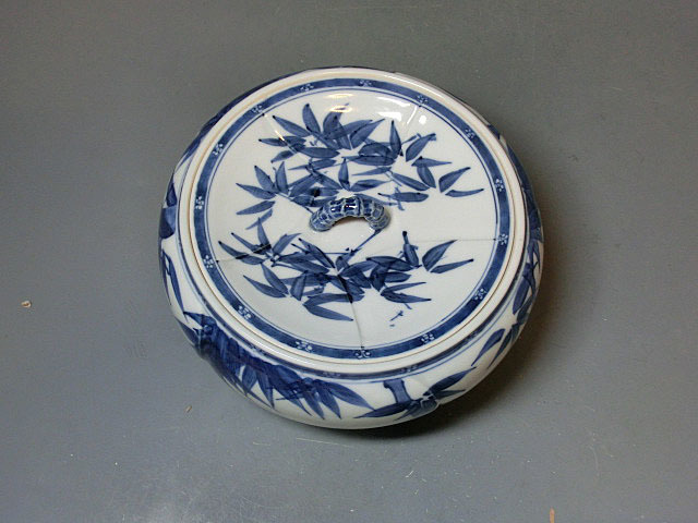 茶道具　西村徳泉造　染付　飛脚絵　火入　共布共箱　V　R8669 茶道具 共箱 平安 京焼 誂え蓋付 水指 西村徳泉（造）捻梅染