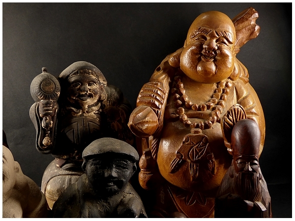 布袋尊 七福神 金運 立像 木彫り 木製 布袋様 置物 | ｜ 30cm 仏像 癒しの