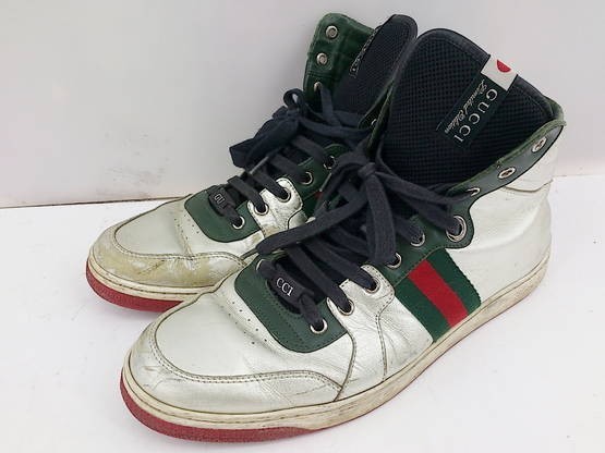 ◇ GUCCI グッチ シェリーライン ハイカット スニーカー シューズ 10 1/2 G シルバー # ◆ 1002796338878