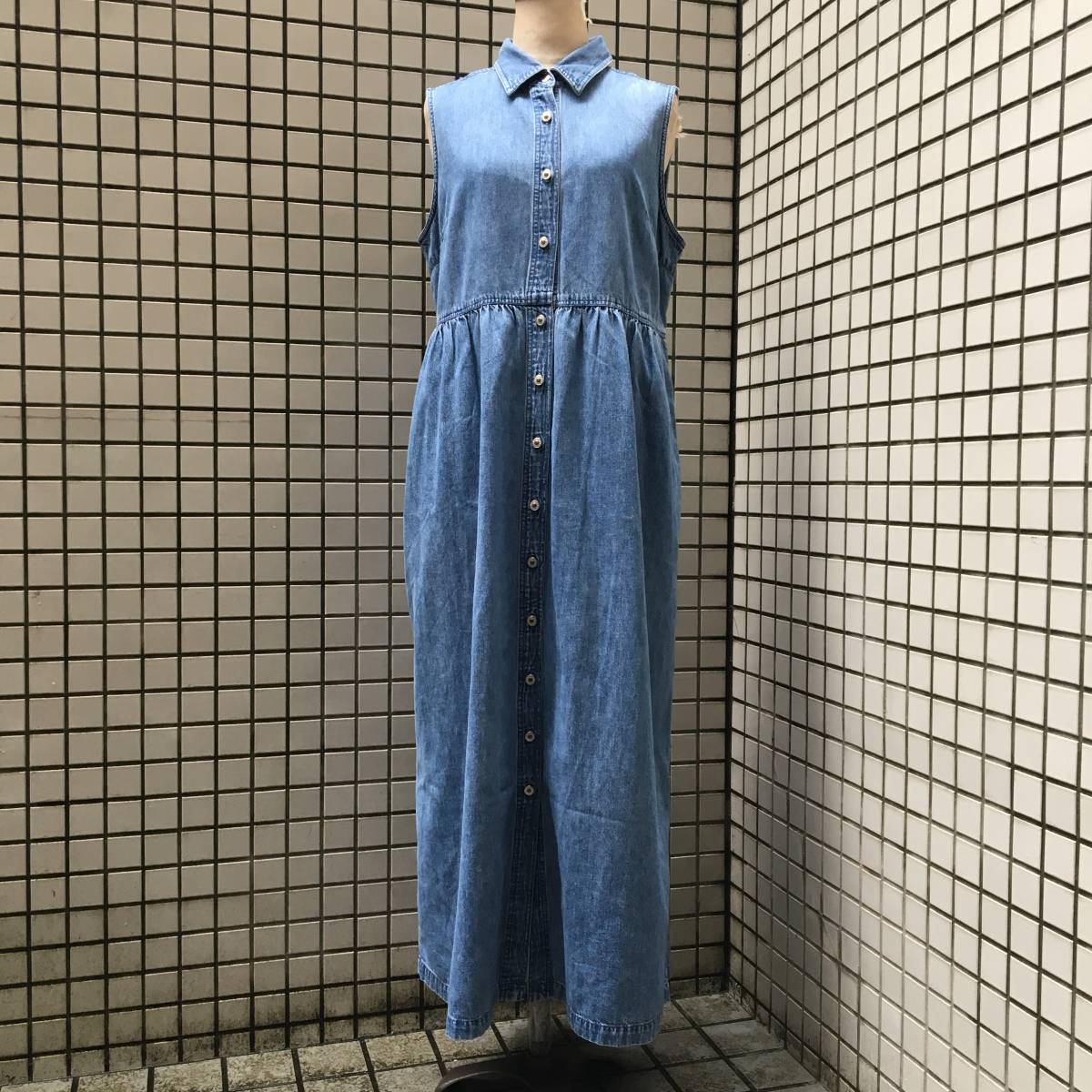 MARSH ビンテージ　MARSH LANDING　デニム　デザイン　ノースリーブ　コットン　ワンピース　レディース 古着　0812 LANDING 90s ビンテージ デニム コーデュロイ ジャケット カバーオール 長袖 シャツ ビックシルエット