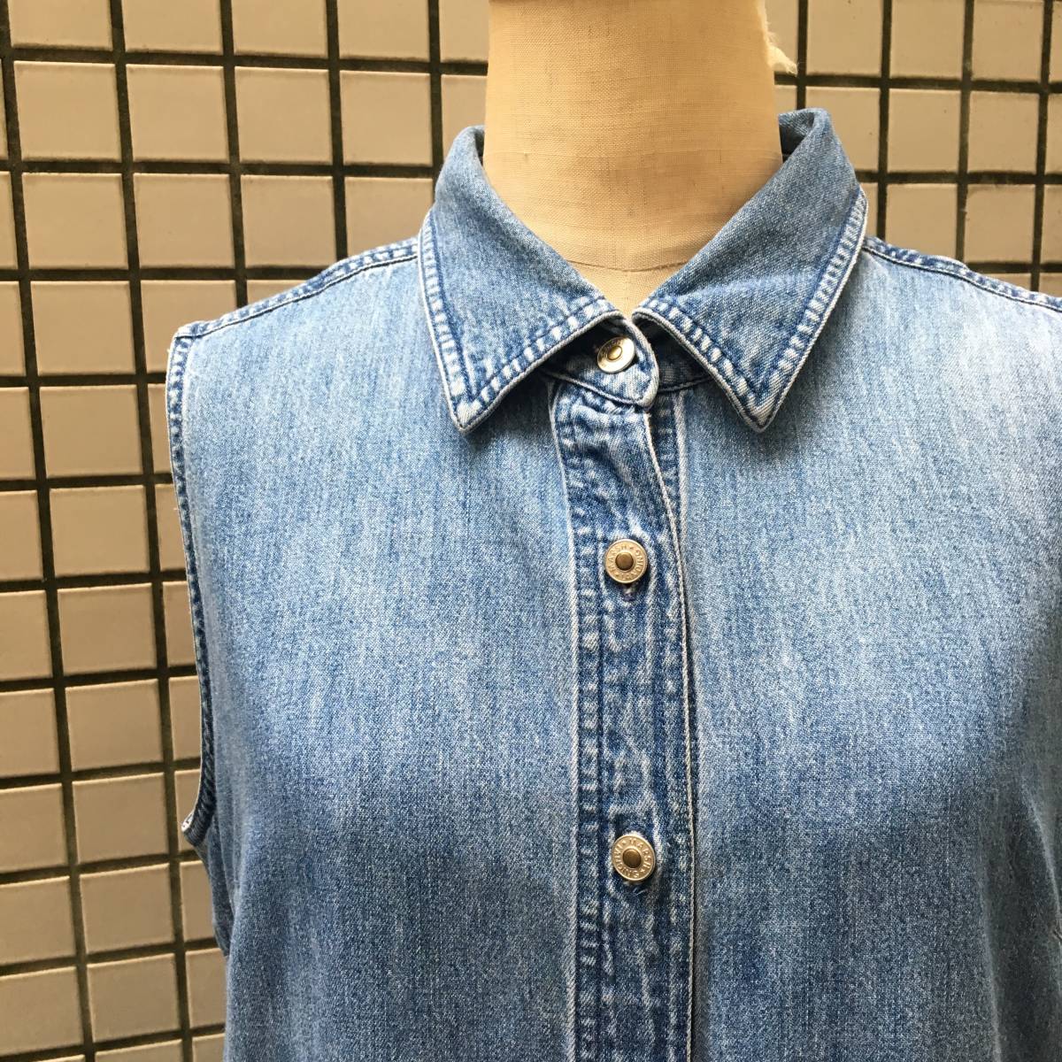 ビンテージ　MARSH LANDING　デニム　デザイン　ノースリーブ　コットン　ワンピース　レディース 古着　0812