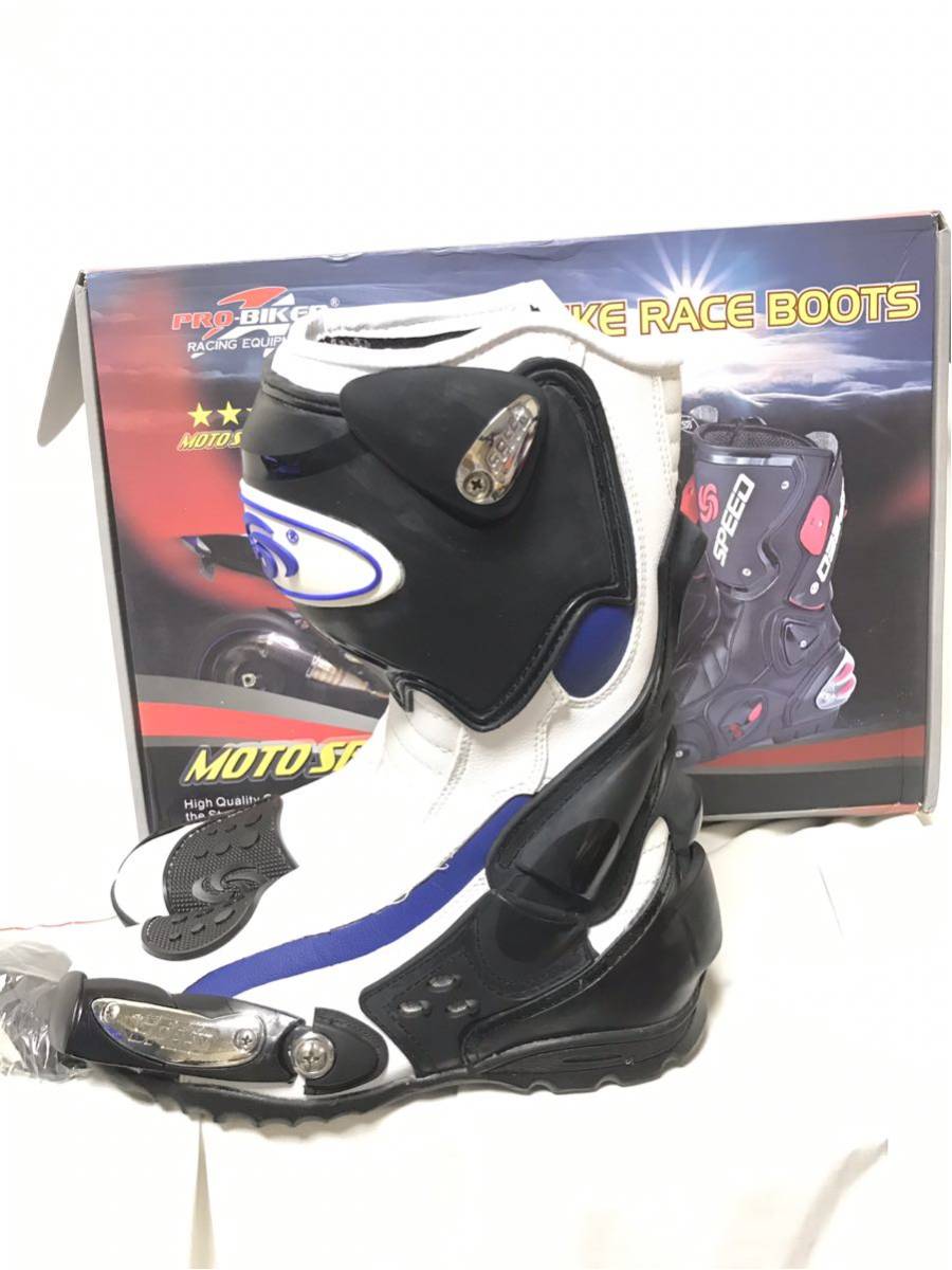 2 新品 PRO-BIKER バイク用ブーツ レーシングブーツ 防水 ホワイト 41