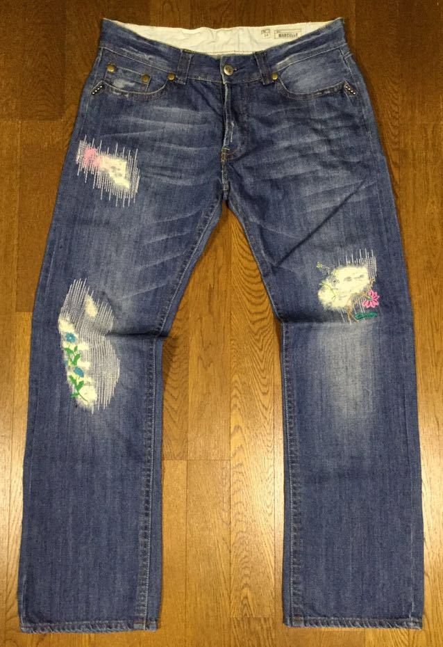 大人気，最新作 SALE 良品 REPLAY &ldquo;MARCELLO&rdquo; 刺繍 たたき加工 ウォッシュドジーンズ Blue SIZE:34 ボタンフライ 正規品(W34～)｜売買されたオークション情報、yahooの商品情報をアーカイブ公開 - オークファン W34～
