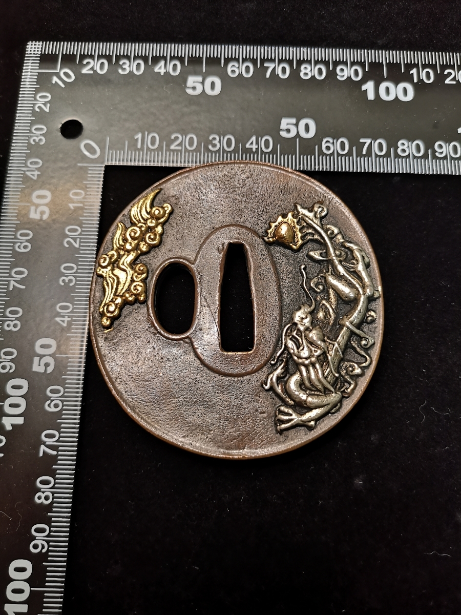 高く 売れる Q5147日本刀装具 細工赤銅描金銀 刀鍔 刀鐔 龍鳳図