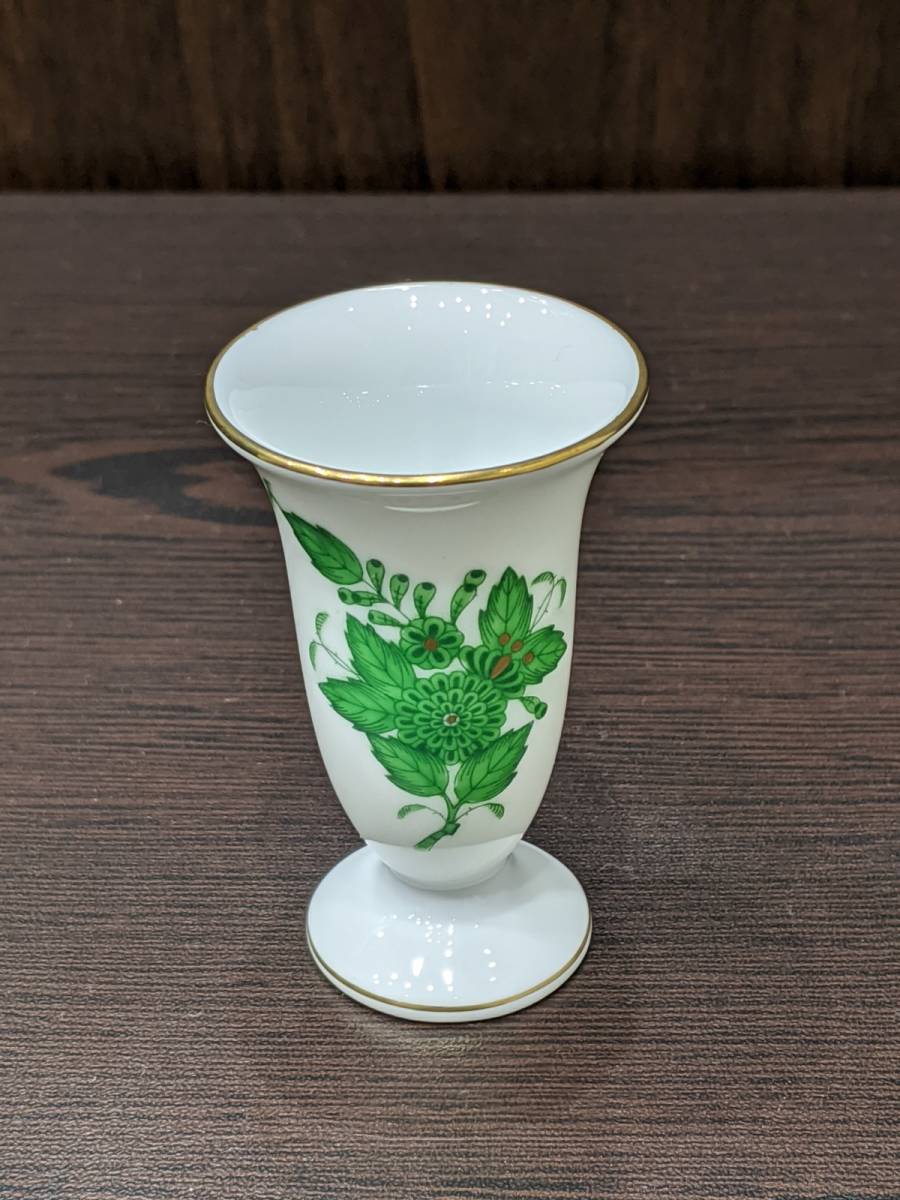 美品】HEREND ヘレンド アポニーグリーン 花瓶 陶器 箱付き 11882138