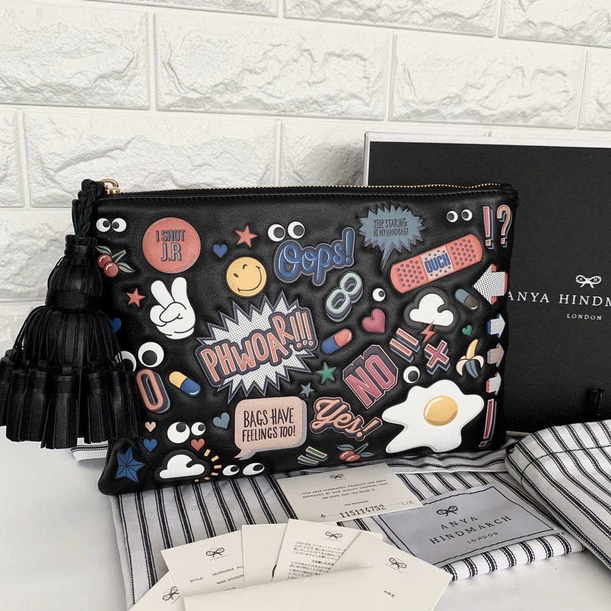 ANYA HINDMARCH ステッカーデザイン クラッチバッグ フリンジ Bag