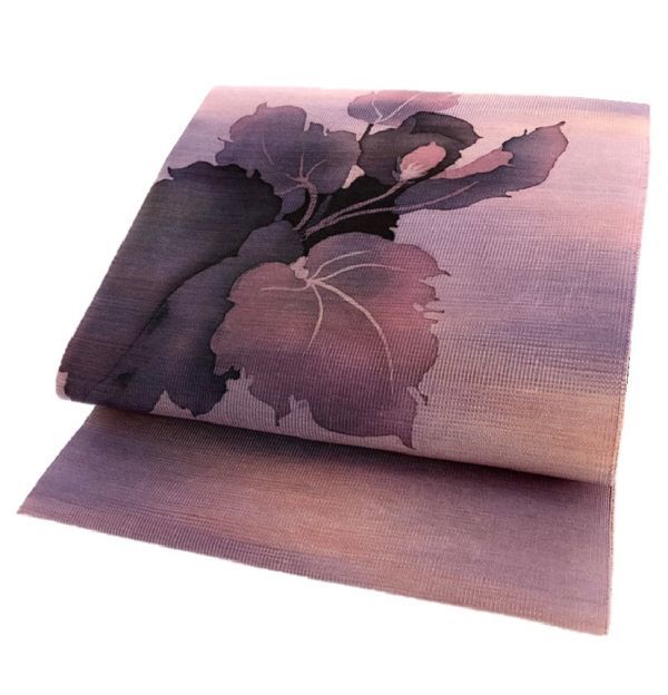 きもの誠実屋】 未使用 美品 正絹 八寸名古屋帯 お洒落綴れ帯 作家物 落款有 手描き 藤鼠 お太鼓柄 通年帯 通好み 【消費税なし】