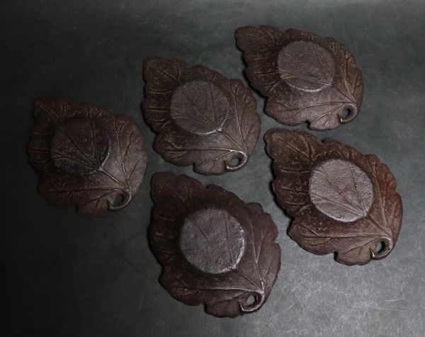 【607】煎茶道具　木葉形鉄茶托　五客　中国美術_2