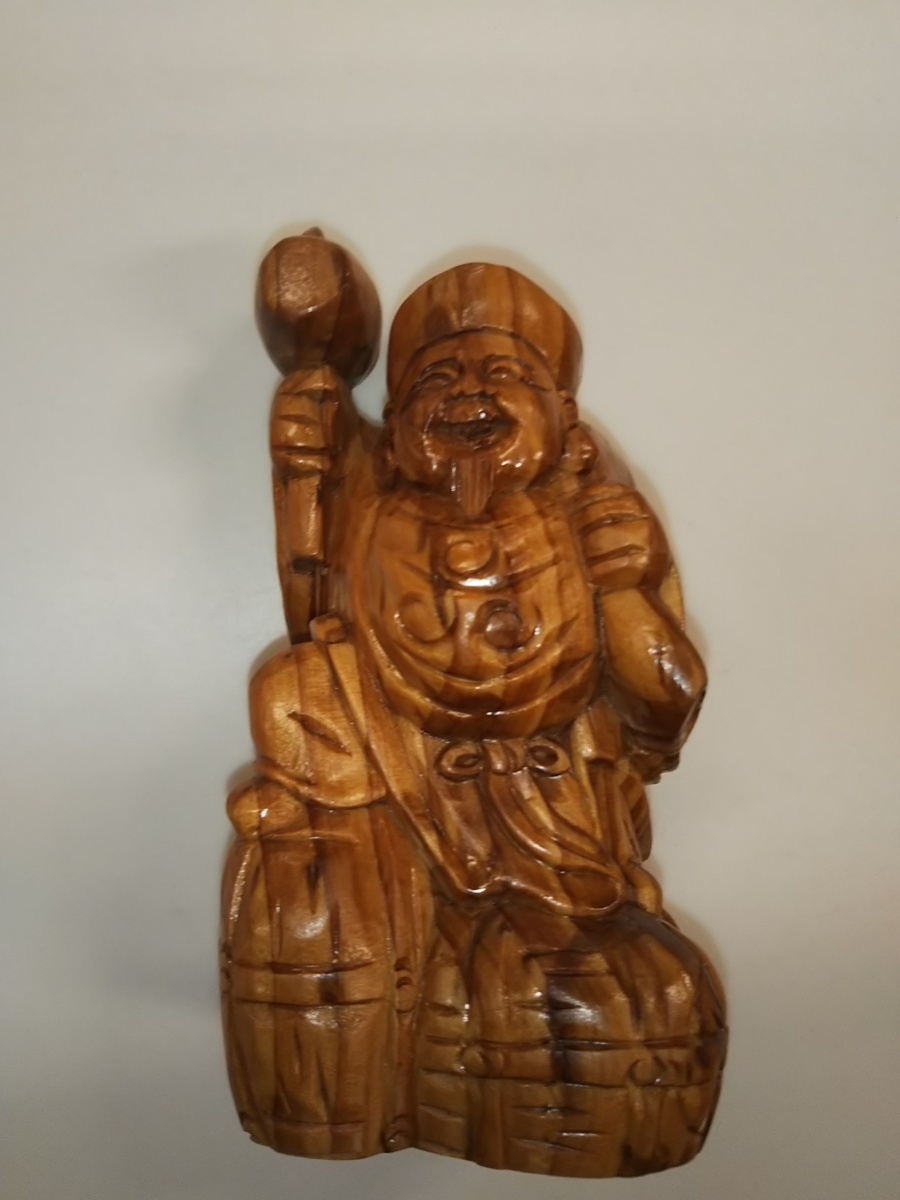 一刀彫 ⁄ 布袋様 屋久杉の通販 木彫り 素材 置物 大黒様 総高11cm屋久