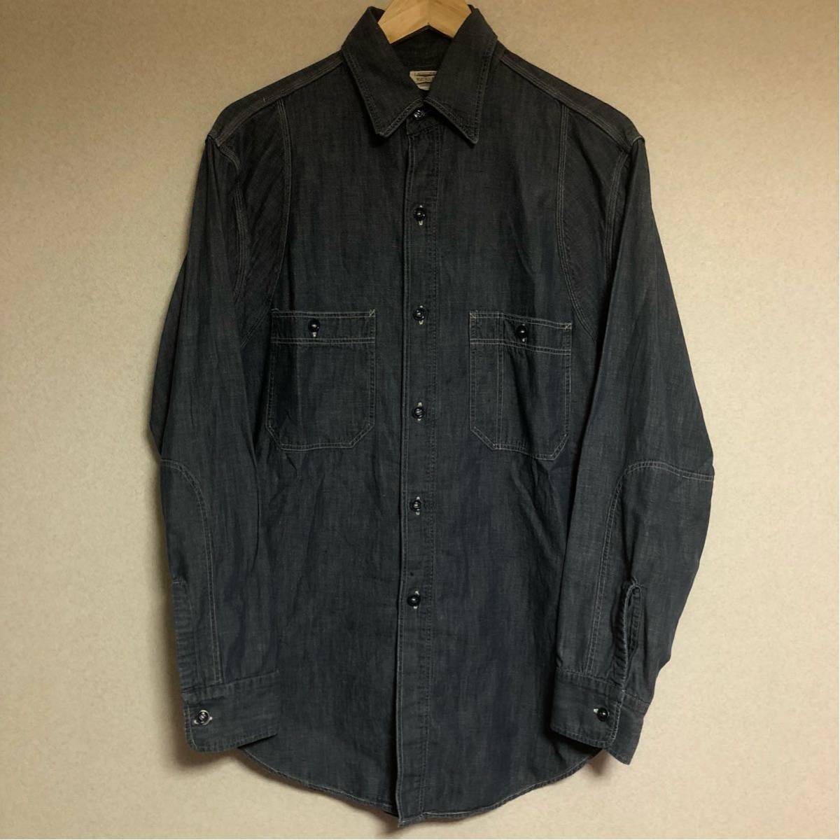 美品 WAREHOUSE ウェアハウス シャンブレーシャツ マチ付 通気口 40 ワークシャツ / ヘラーズカフェ 